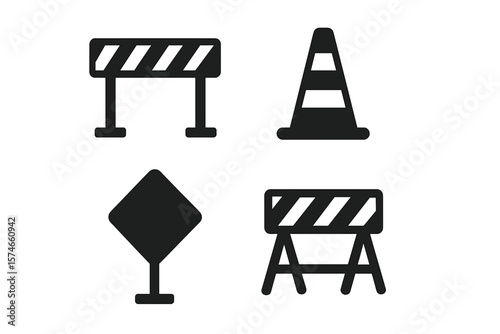 Construction signs and barriers displayed together in a simple arrangement for public safety communication