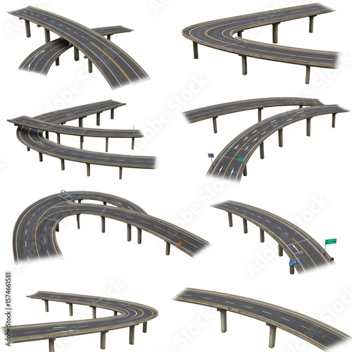 Collection of Elevated Highway Interchange Designs isolated on transparent baackground