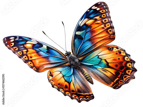 Vibrant Butterfly with Intricate Wing Patterns on Transparent Background