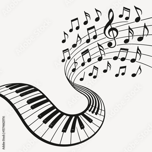Elegant Black and White Piano Keyboard and Musical Note Illustration