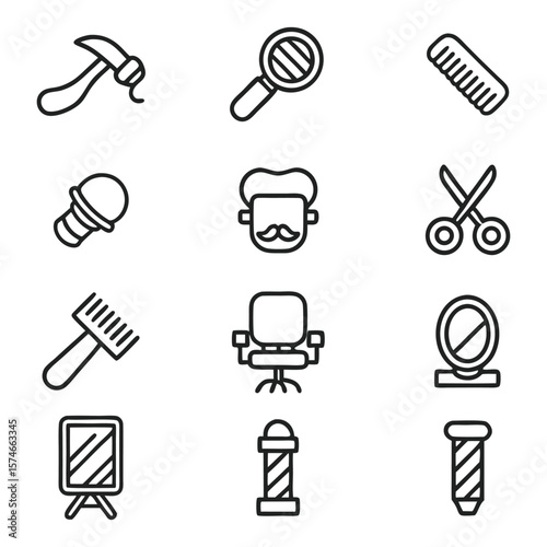 Barber linear icons set