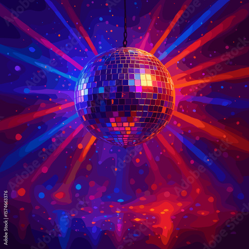 Shiny Reflective Disco Ball Hanging in Club for Nightlife Entertainment