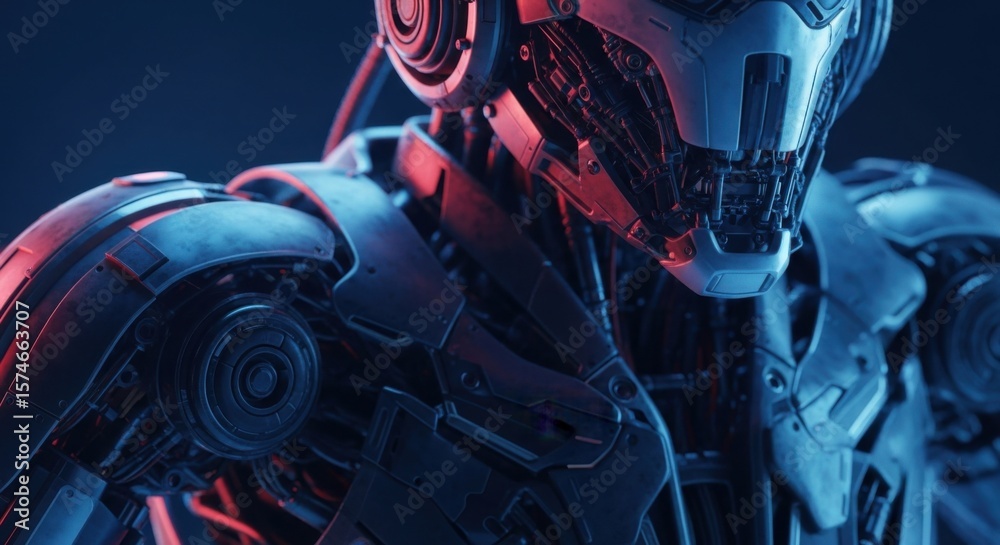 Fototapeta premium Advanced Robotic Humanoid Intelligence System with Metallic Details