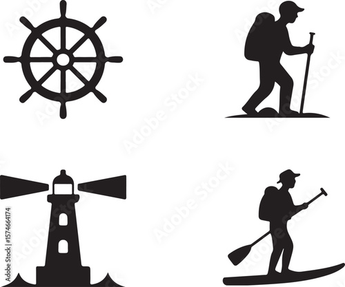 Outdoor and Nautical Adventure Icons Vector Set
