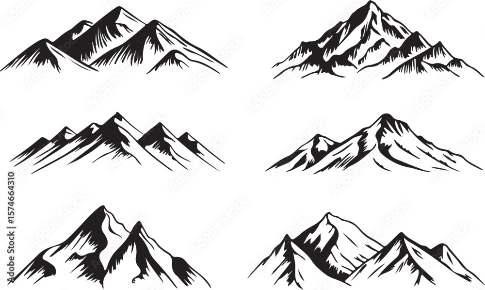 Fototapeta premium Dynamic Mountain Range Silhouettes Vector Set