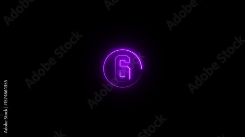 Neon Purple Number Six Countdown Timer Animation Digital Clock Glowing Circle Sci Fi Interface