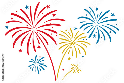 Fireworks in honor of birthday, holidays, anniversary, victory in competition. Сolorful festive fireworks. Design for cards and posters.