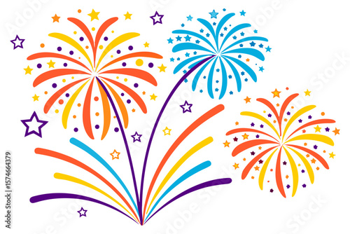 Сolorful festive fireworks. Fireworks in honor of birthday, holidays, anniversary, victory in competition. Design for cards and posters.