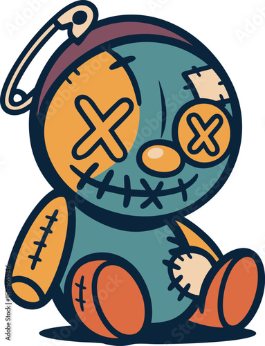 Colorful Voodoo Doll Cartoon Vector Illustration