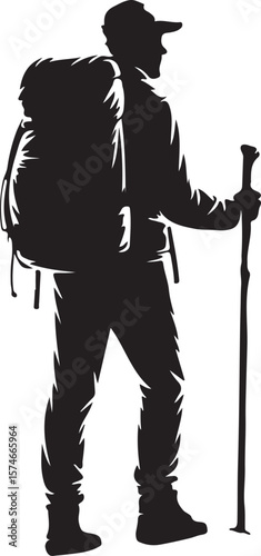 Man Hiking Silhouette Outdoor Adventure Vector