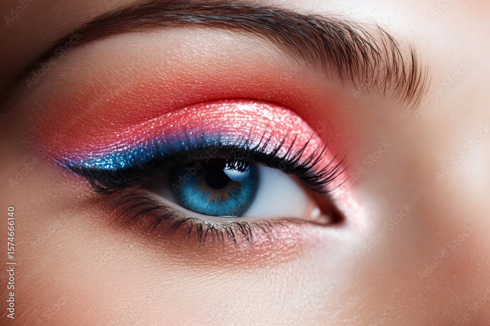 Obraz premium Woman showing colorful eye makeup and long black eyelashes