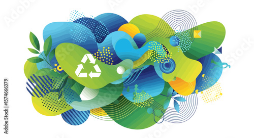 Recycling Concept Illustration, Eco-Friendly Design, Vibrant Colors, Abstract Art Environment, Digital Artwork Perspective