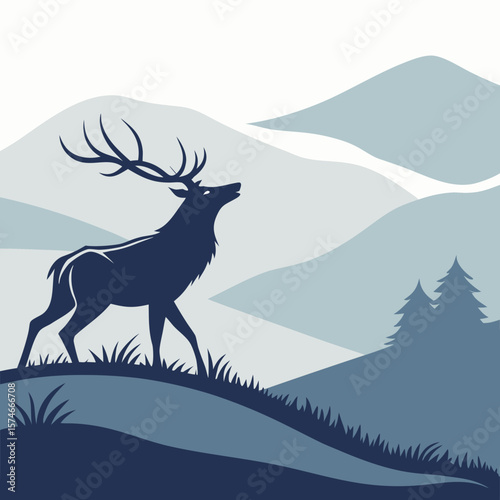 Majestic Deer Silhouette – Nature Landscape Art PNG
