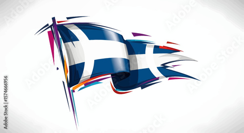 Dynamic Finnish Flag Design, Graphic Art, Digital Creation, Abstract Style, Vibrant Colors, Modern Aesthetic