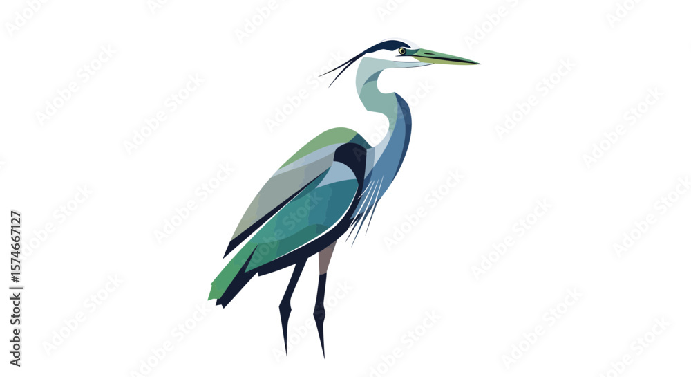 Fototapeta premium Action of Heron Fishing, Bird in Nature, Wildlife Illustration, Serenity, Calm Environment, Artistic Viewpoint, Bird Watching Concept