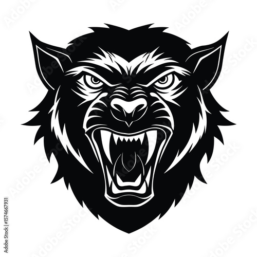 Aggressive Wolf Head Vector Illustration Fierce Canine Design