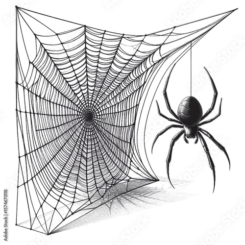 Vintage Engraving Style Illustration of a Spider and Web
