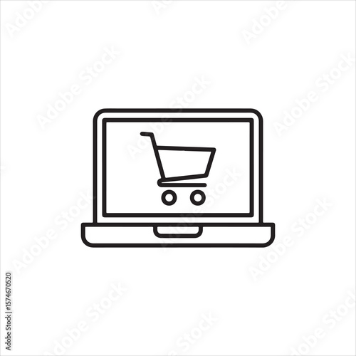 Online Shopping Cart Icon on Laptop – E-commerce Line Art Symbol