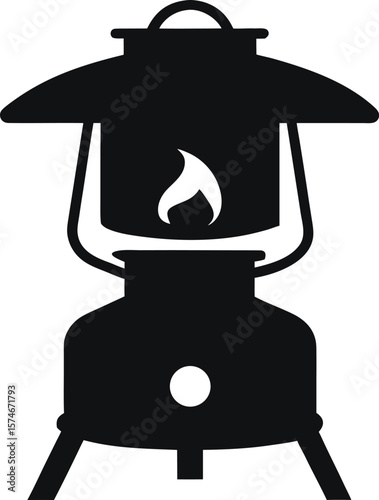 Camping stove black silhouette white background
