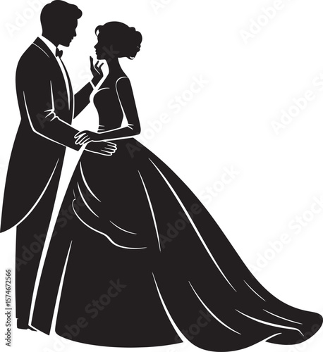 Elegant Wedding Couple Bride Groom Classic Romantic Pose Silhouette