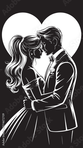 Passionate Romantic Couple Embrace Love Connection Abstract Portrait Silhouette