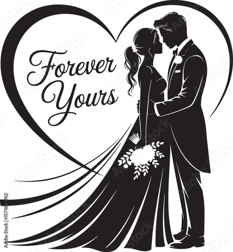  Romantic Wedding Couple Forever Yours Heart Frame Silhouette Design