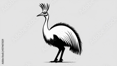 Stylized Cassowary or Large Crested Bird Illustration