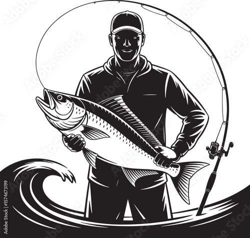  Professional Fisherman Holding Fish Marine Catch Ocean Fishing Activity