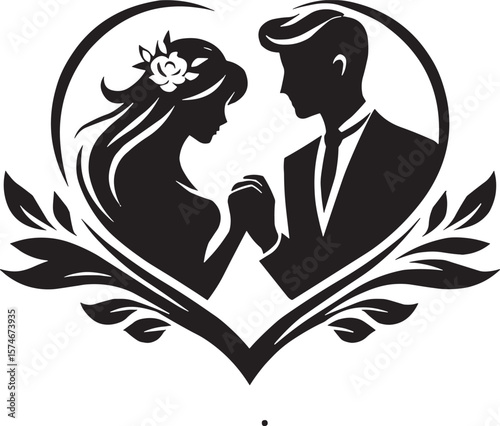  Romantic Heart Shape Couple Love Silhouette Artistic Design Vector Graphic