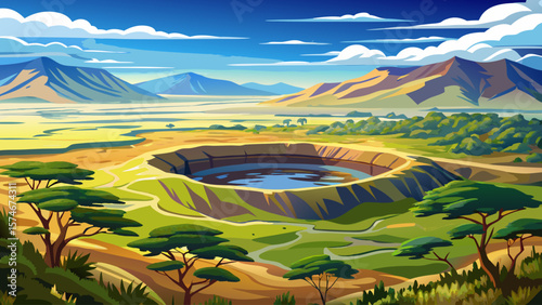 Ngorongoro Crater, Tanzania – Massive caldera fills with grassland, dotted by grazing wildlife and acacia trees. Sunlit rim offers dramatic panorama.
