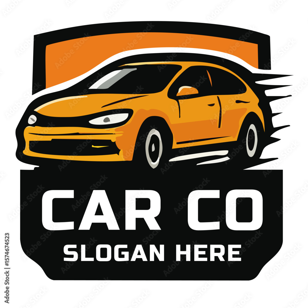 Obraz premium Dynamic Orange Car Logo Design with Black Outlines and White Highlights