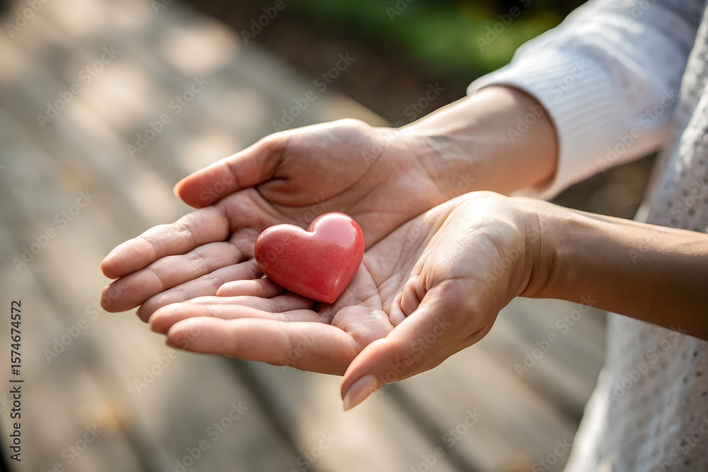 Heart in hands giving love and care concept for valentine's day or donation day Heart in hands giving love and care concept for valentine's day or donation day