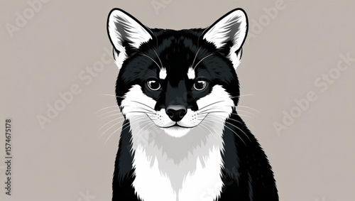 Front View Black and White Fox or Dog Illustration