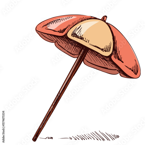 Hand-drawn sketch of a beach umbrella in vintage style⁠
