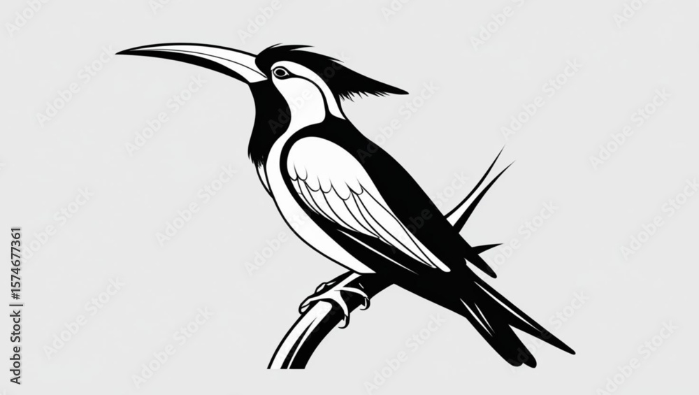 Fototapeta premium Stylized Hornbill Bird Illustration