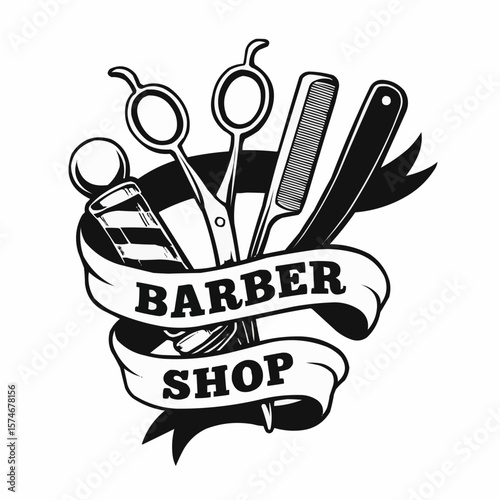 Vintage Barber Shop Logo with Classic Tools