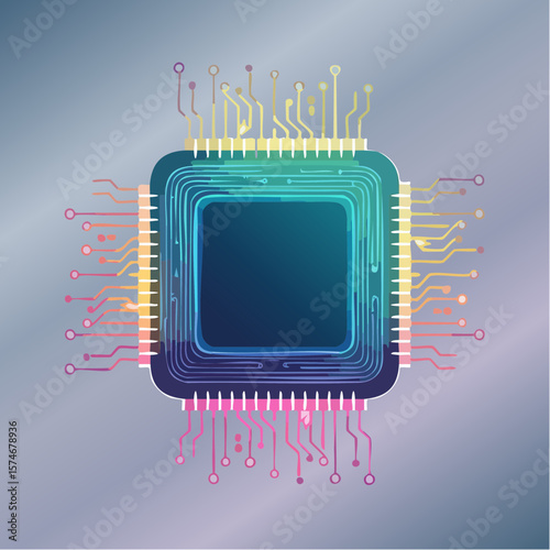 flat design ai chip icon with simplified circuitry and modern tech aesthetic