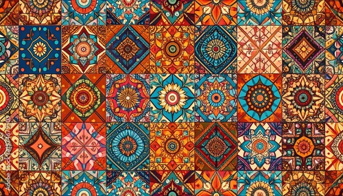 Background of the tribal ethnic culture pattern. Seamless vector pattern in patchwork style based on afro ethnic style ornaments