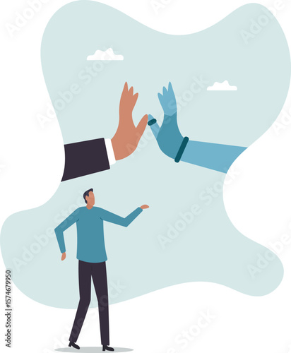 Working together with AI Artificial Intelligence, human cooperate with machine or robot,people concept.