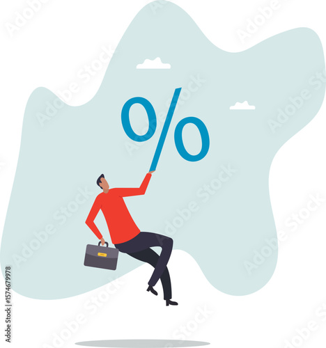 Percentage or interest rate, debt burden, fees to pay off, saving or compound interest earning, financial profit,people concept.