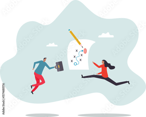 Strategic planning, plan to overcome difficulty or obstacle to reach goal or target,people concept.