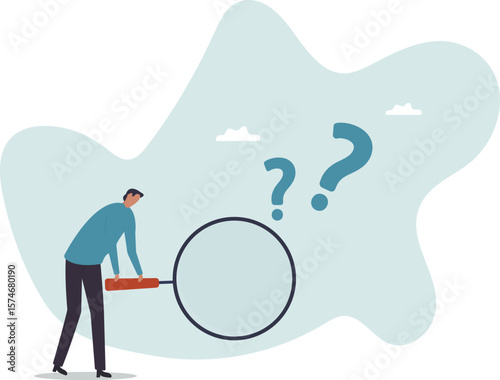 Detect or discover fact, information or analysis, curiosity, research or search in details,people concept.