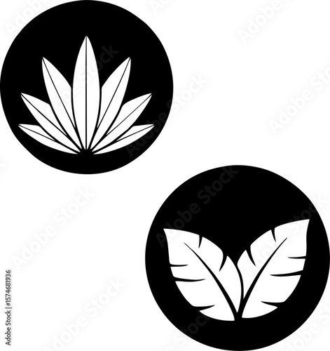 Garden home decor logo badge, circular vector with rustic floral and leaf design, perfect for natural living products, homeware brands, or labels.