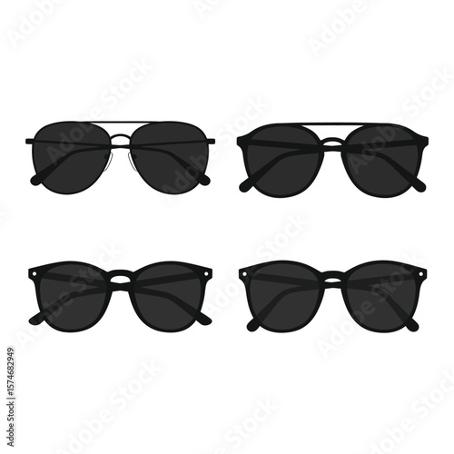 "Silhouette Set of Sunglasses Icons – Stylish Eyewear Collection with Different Frame Designs on White Background"