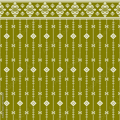 Geometric pixel ethnic pattern seamless oriental traditional design floral background wallpaper carpet clothing wrapping vector illustration texture fabric print