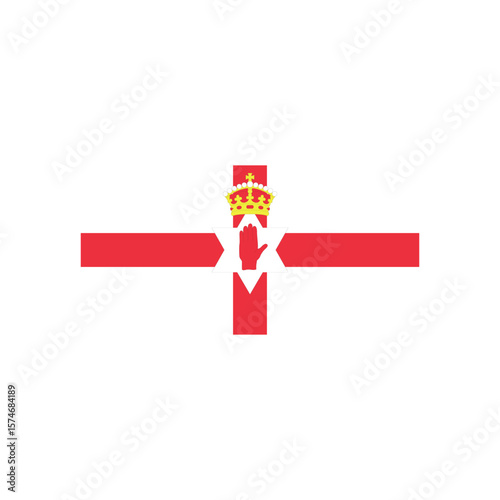 Illustration of the ulster banner featuring a red cross with crown and hand on white background