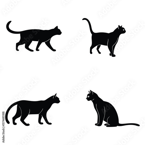 Black Cat Icons in Various Poses