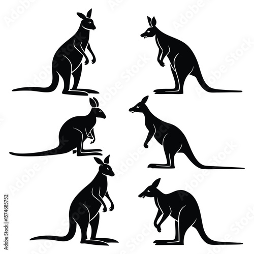 Multiple kangaroo silhouettes in various poses