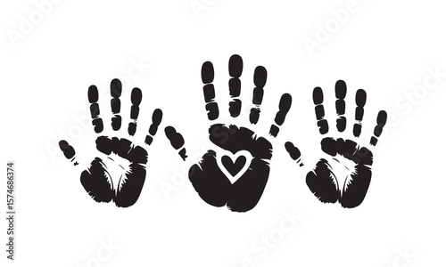 Black Hand print with Heart Silhouette