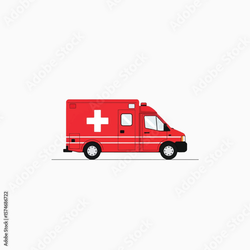 A red fire truck and a medical ambulance, both emergency rescue vehicles, are isolated on a white background